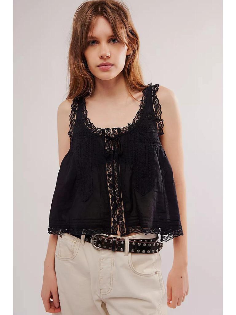 Damen Slim Fit Tanktop mit Spitzenbesatz