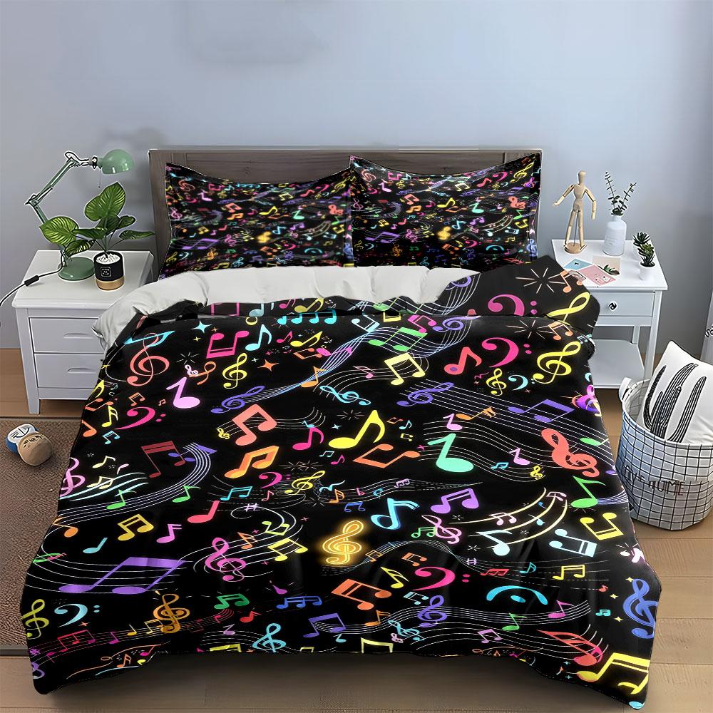Colorful musical notes pattern. Bedding sets Duvet cover sets Duvet covers Pillowcases(1 * Duvet Cover 2 * Pillowcases without duvet insert)
