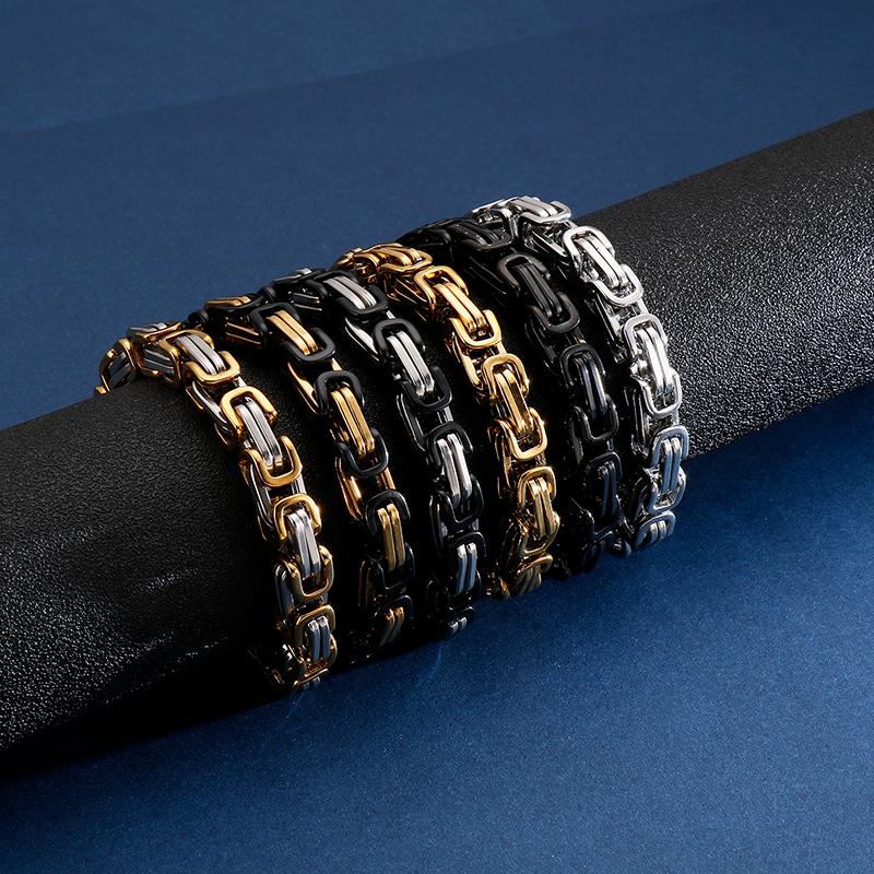 5mm Dubai Stainless Steel Byzantine Chain Bracelet Men Fashion Male Gold Color Wrap Bangle Biker Jewelry