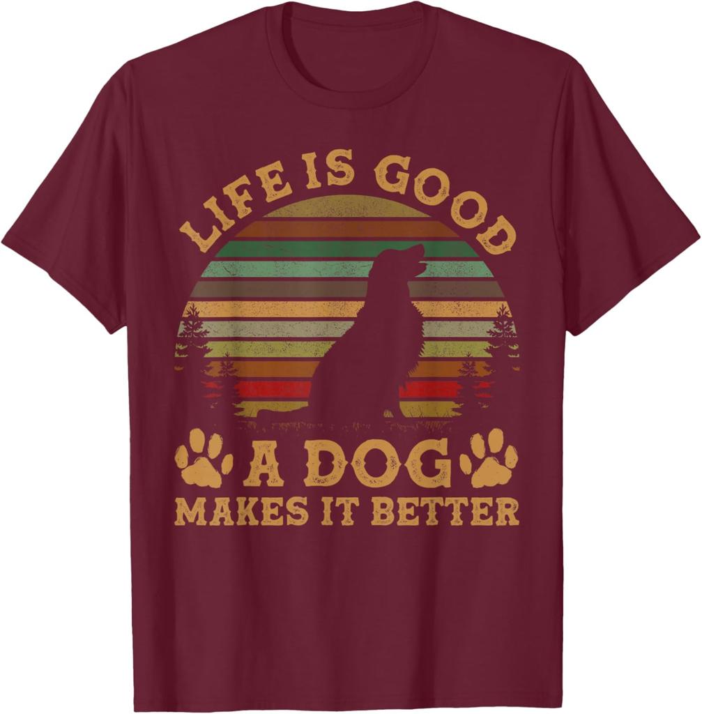 Dog Lover Life Is Good Makes It Better Vintage Graphic TShirt Men Casual Cotton Tee