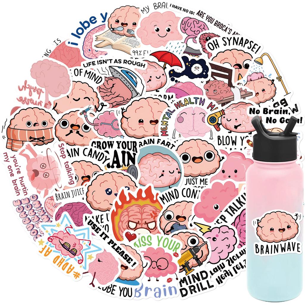 50 Cartoon Funny Brain Doodle Stickers Decorate Guitar Notebook Suitcase DIY Waterproof Stickers