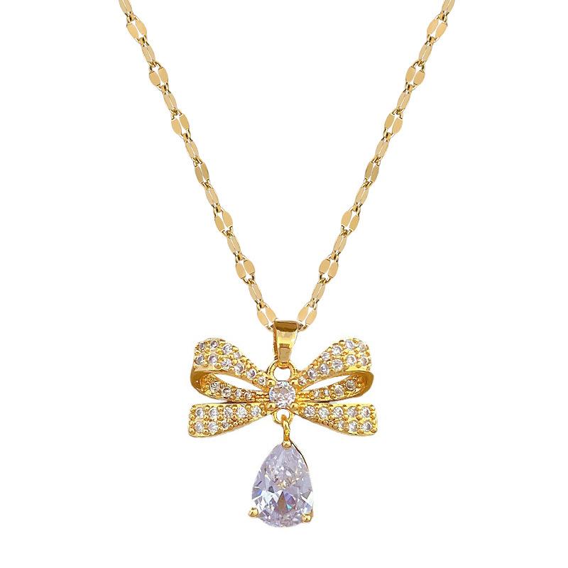 Butterfly Water Drop Micro-Inlaid Necklace Earrings Set Light Luxury Micro-Inlaid Personalized Temperament Earrings Necklace Combination