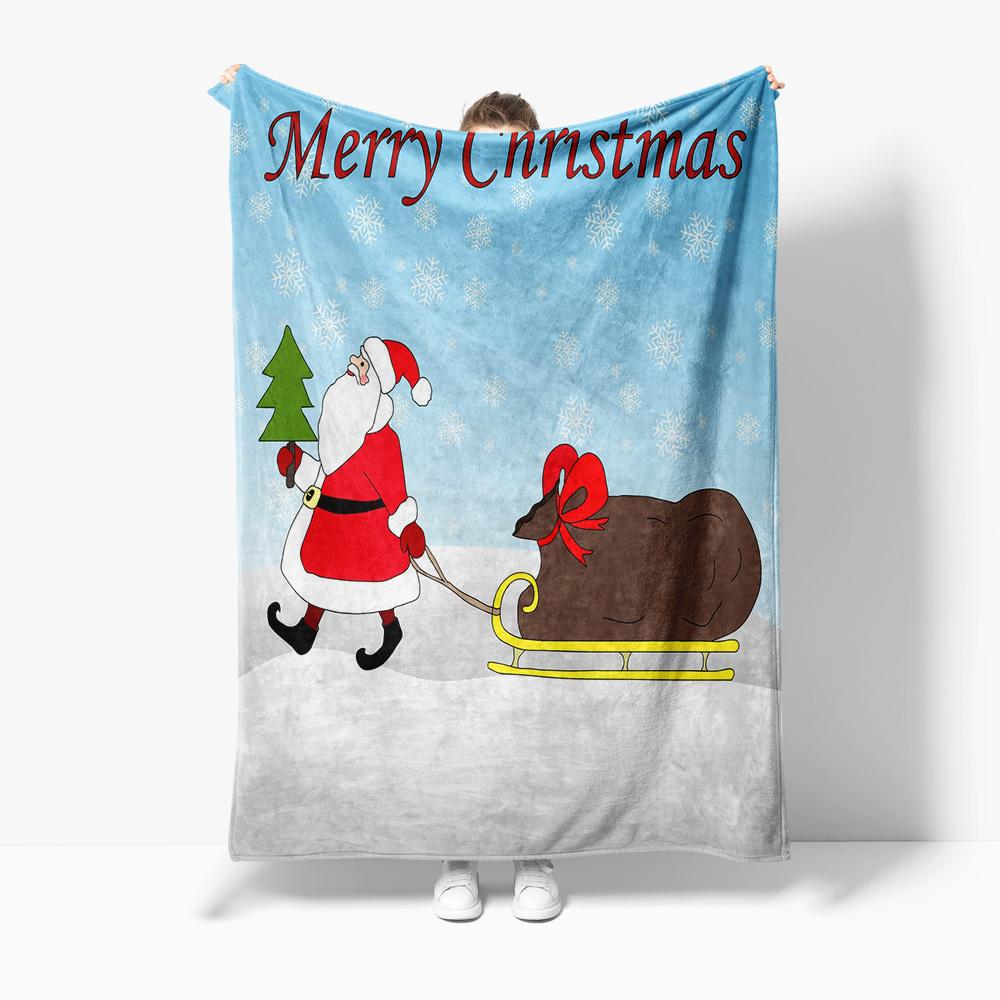 Cozy Christmas Blanket Santa Claus Reindeer Throw Festive Holiday Flannel Soft Warm Gift Home Decor Farmhouse Winter Season Beds