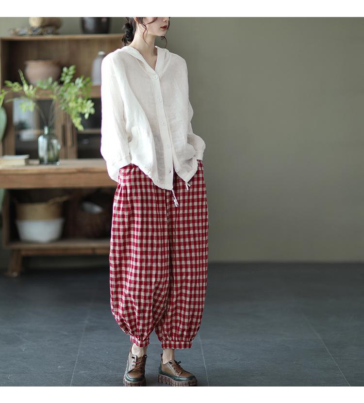 Sommar Retro Bomull Linne Huvförsedd Kofta: Solskyddstopp med lång ärm i plusstorlek