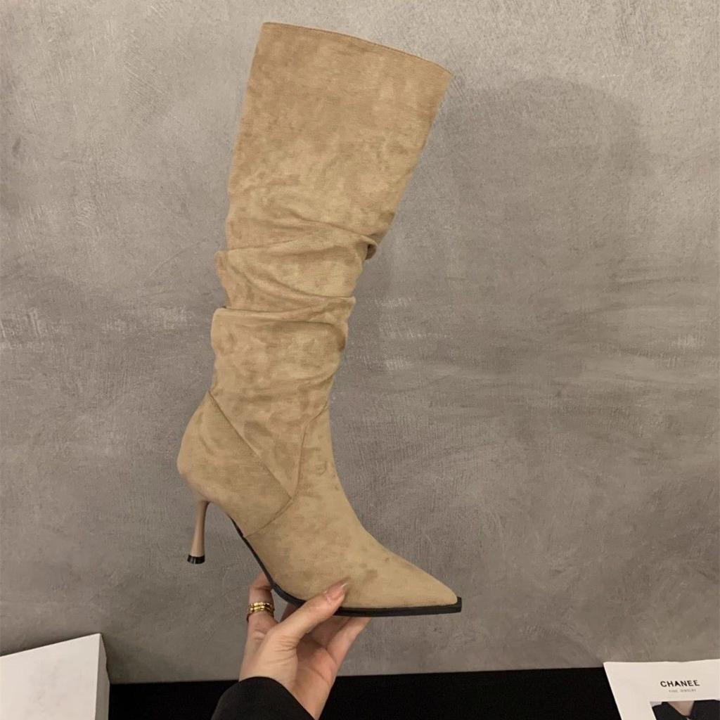 Boots Women's Shoes Khaki Tube Season Suede Skinny Boots Fashion Knight Fleece Pile Slender