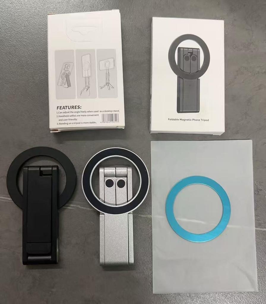 Magnetic Aluminum Phone Holder: Rotating, Folding, Desktop & Handheld Tripod Stand