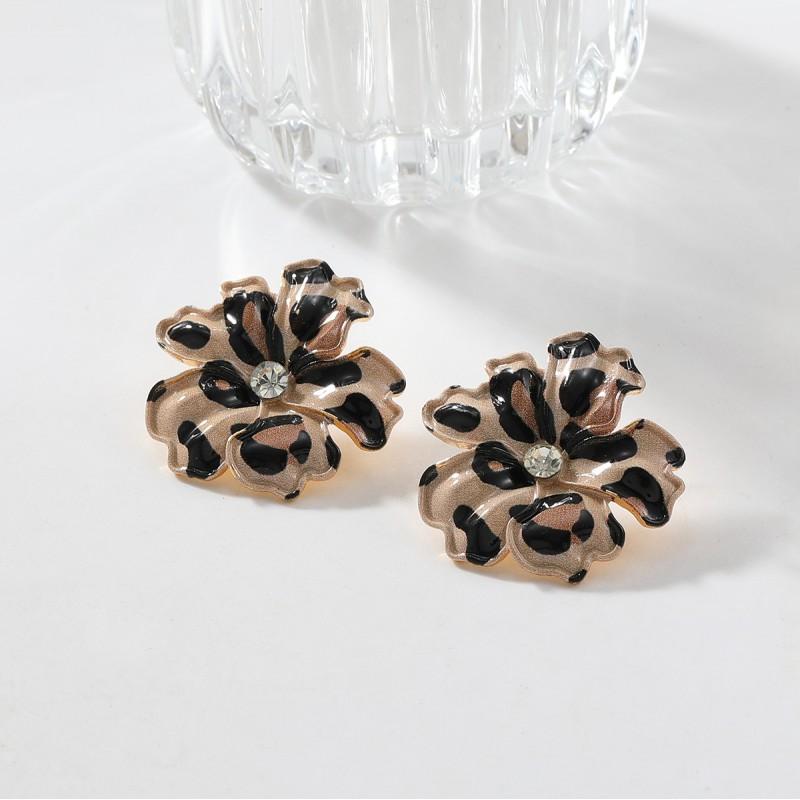 Elegant Floral Leopard Print Acrylic Earrings Women Vintage Style Statement Jewelry