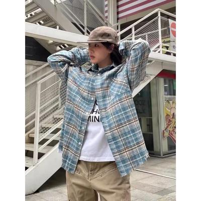 2024 Men's Retro American Plaid Long-Sleeve Shirt Jacket for Autumn