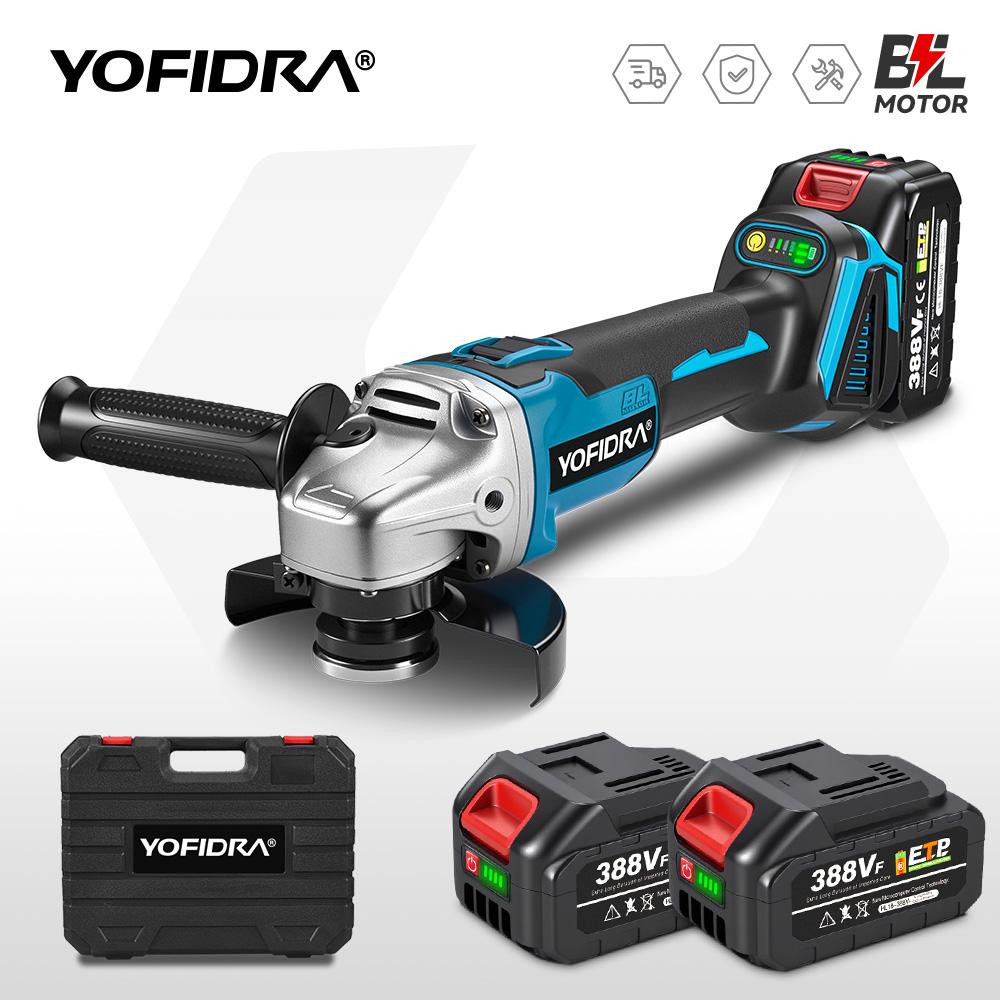 Yofidra 125mm Brushless Angle Grinder 4 Gears Cordless Grinding Machine Cutting Woodworking Power Tool For Makita 18V Battery