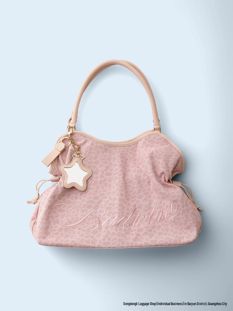Borsa Tote Leopardata Blu a Pois Coreana - Borsa a Spalla Versatile Retrò