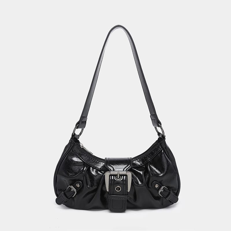 Yogodlns Retro Plisserad Axelväska Mode Maillard Hot Girl Underarmsväska Läder Punk Motorcykelväska Kvinnor Vardagliga Hoboväskor
