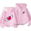 Winged Red Heart Front Back Graphic Zip Up Hoodie For Kids Long Sleeve Loose Casual Warm Daily Outerwear Boys Girls Cartoon Jack