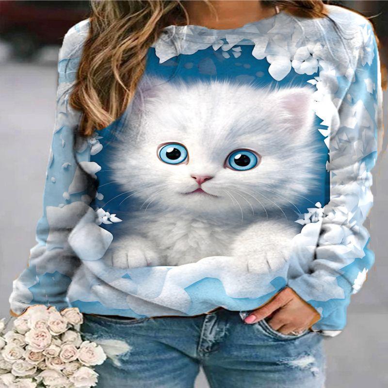 

Новинка осені та зими 2024 року, жіноча футболка великого розміру Y2K з довгим рукавом і 3D-милим принтом із зображенням тварин, повсякденний повсякденний пуловер Y2K 5XL