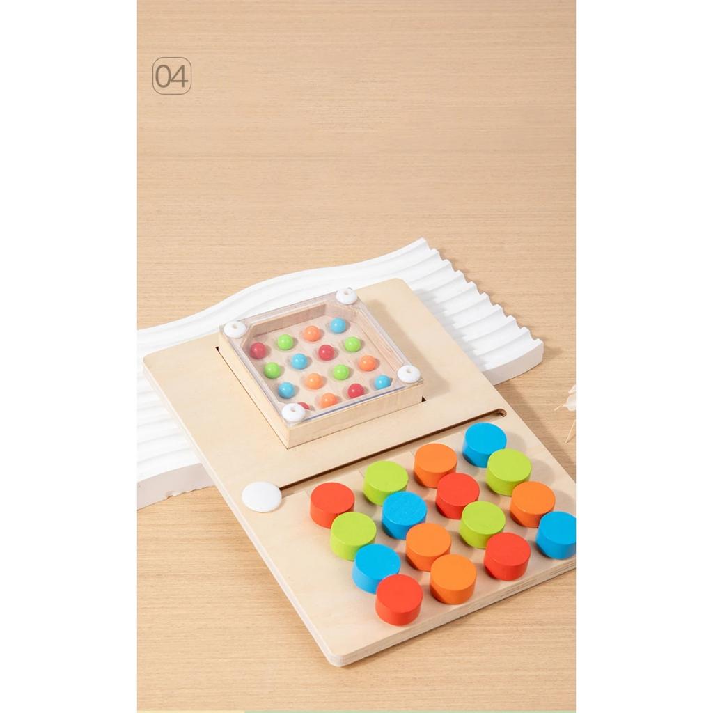 Montessori Wooden Shaking Bead Four-color Positioning Toy Color Shape Matching Cognition Learning Game Board Gifts for Children