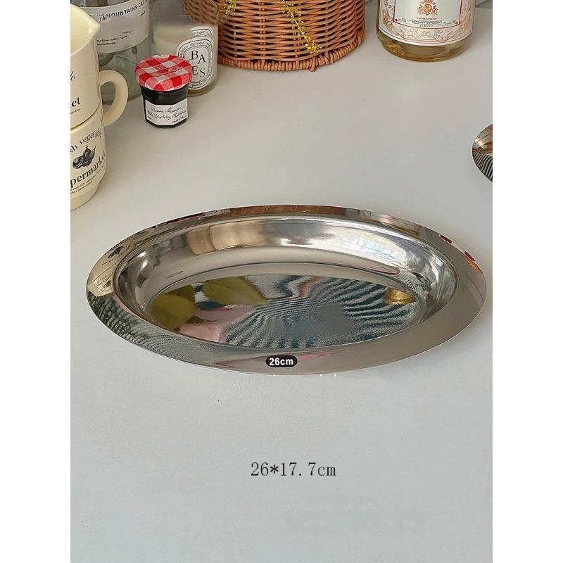 

Винтажная овальная тарелка из нержавеющей стали для завтрака, хлеба, салата, круглого блюдца для макания, послеобеденного чая, торта, угощения, подноса для хранения
