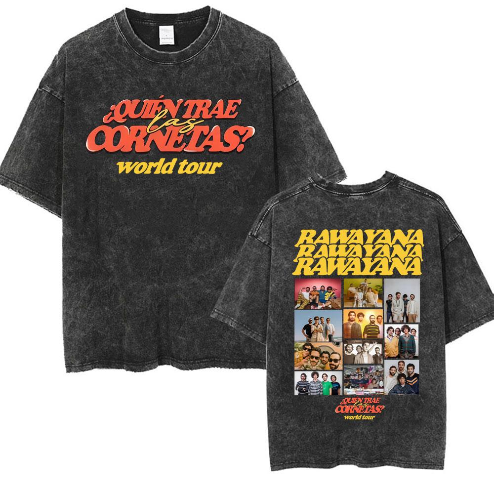 

Rawayana Quin Trae Las Cornetas World Tour Tshirts Men Women Harajuku Fashion Oversized T Shirt Loose Vintage Washed Tshirt S
