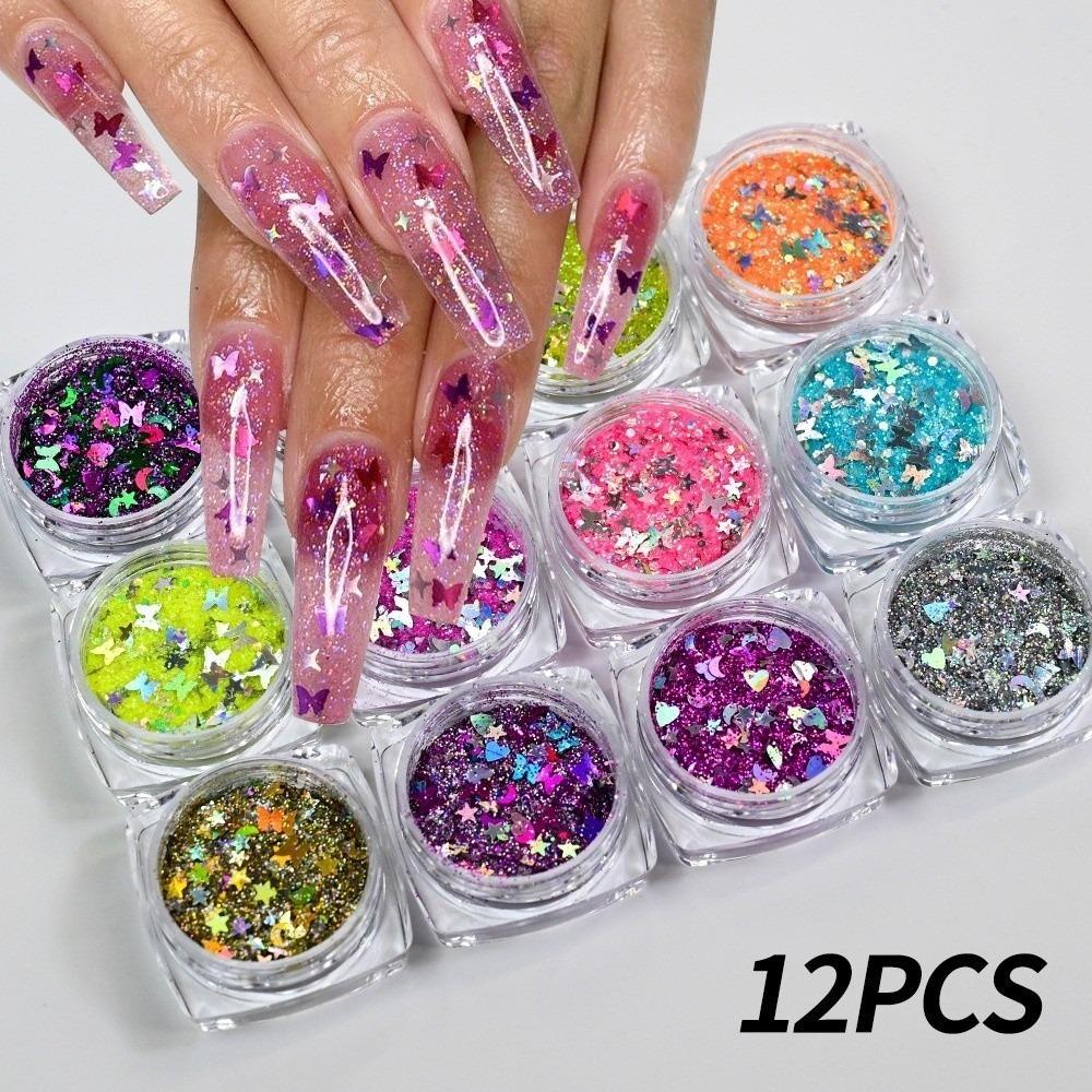 Creative Ultra-Thin Nail Glitter Sparkly Multicolor Nail Sequins Turtle Scales Flakes Nail Art Powder 3D Decoration