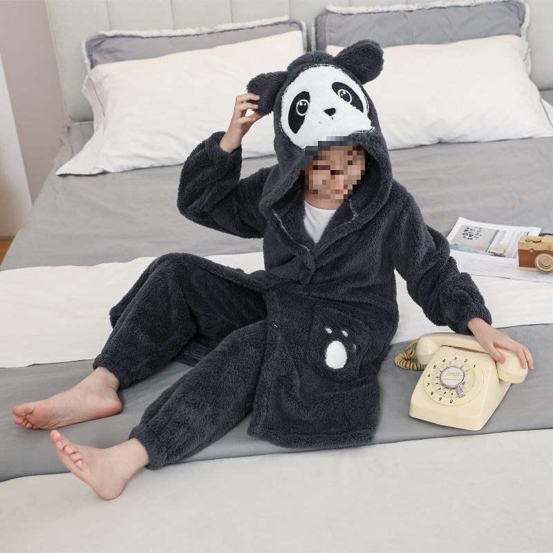 Kids Coral Fleece Pajama and Bathrobe Set - Cute Design for Boys & Girls, Plus Velvet for Autumn & Winter