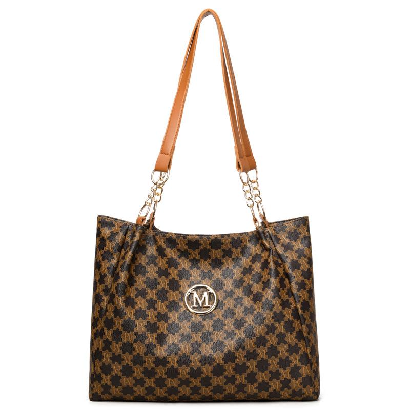 

New women s handbag printed shoulder bag large capacity fashion simple daily retro tote bag кофейный