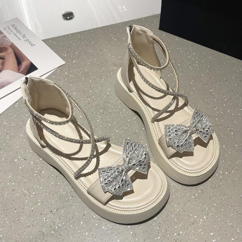 Butterfly Knot Sandals for Women's 2024 Summer New Fashion Korean Version Thick Soled Versatile Lightweight Comfort Single Shoes