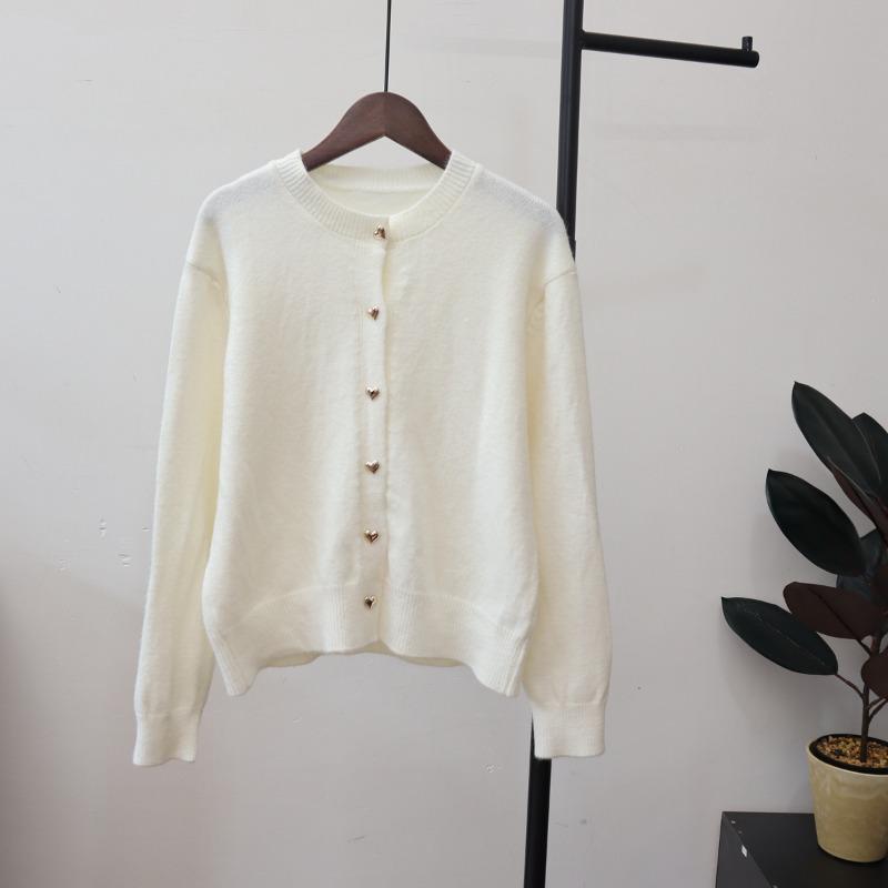 Autumn and Winter New Loose Solid Color Knitted Cardigan Round Neck Soft Waxy Lazy Wind Temperament Sweater Jacket Women