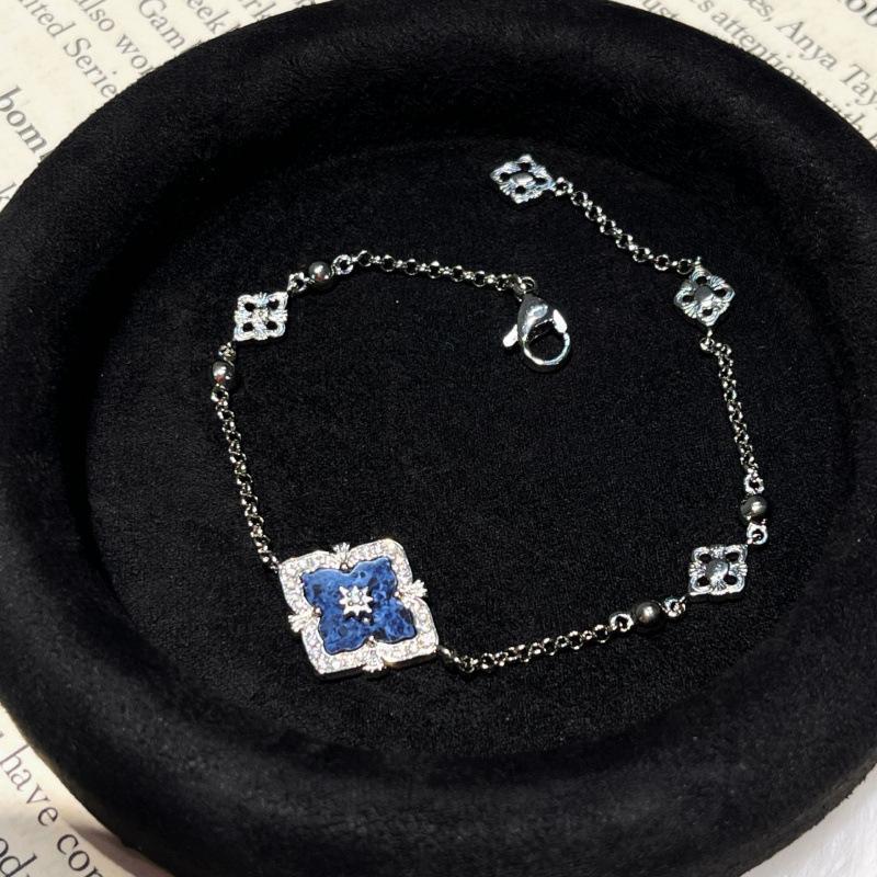 Italienisch Gebürstet Mittelgroß Buchi Klee Blau Peter Set Halskette Armband Vintage Hof Licht Luxusschmuck