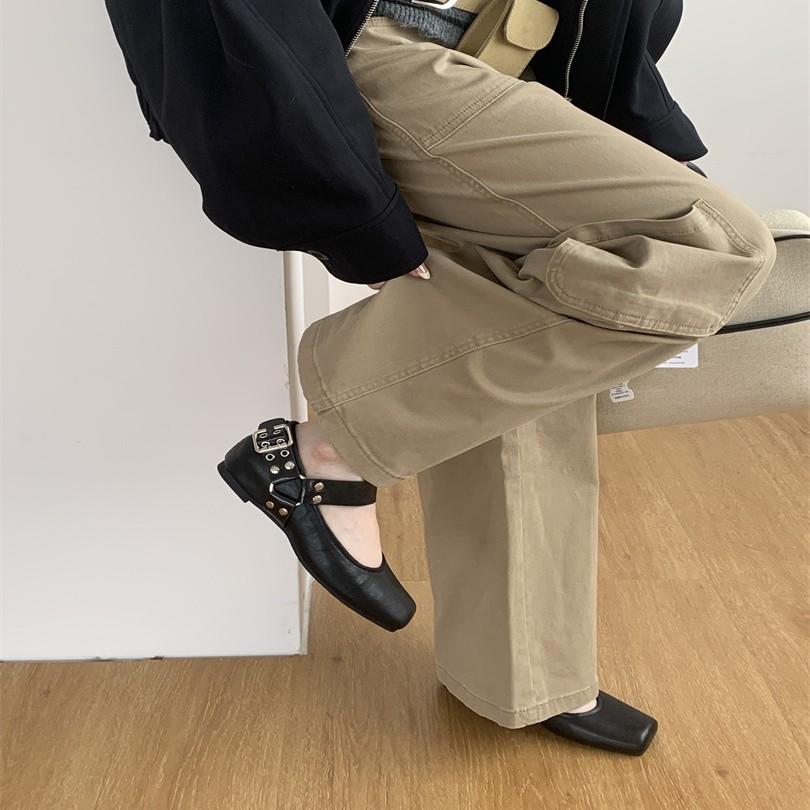 Square head retro one-pedal ballet shoes women's flat-soled single shoes 2025 new outer wear foreign trade shoes