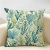 Green And Blue Coral Leaves Cushion Cover Natural Linen Organic Fabric Double-Sided Printing Breathable Perfect For Home Decor