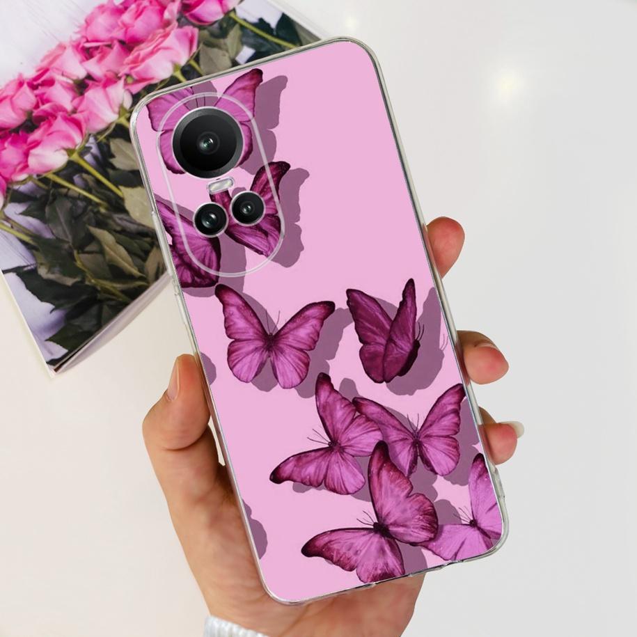 For Oppo Reno 10 Pro 5G Case Reno 10 Phone Case Fashion Flower Cartoon Clear Silicone Shockproof Cover For Reno10 Pro Plus Coque