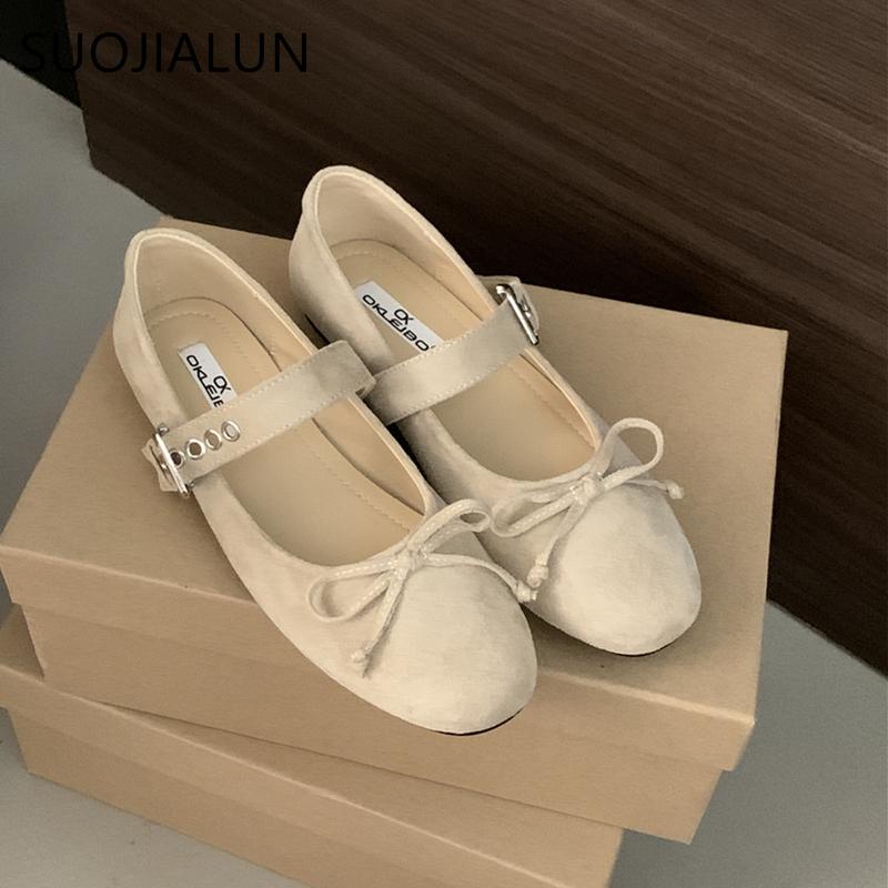 Fashion SUOJIALUN 2025 New Brand Women Flat Shoes Fashion Round Toe Ladies Elegant Ladies Mary Jane Shoes Soft Flat Heel Dress Boat Shoe