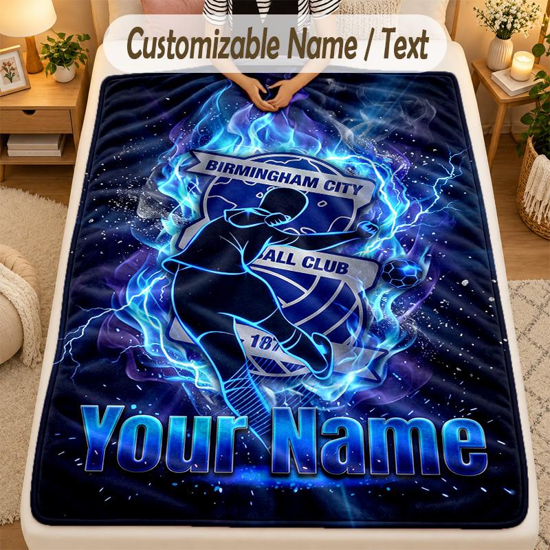 Flannel BlanketBIRMINGHAM CITY Football Custom Name Text Personalized Soft Warm Throw Blanket Home Decor Gift