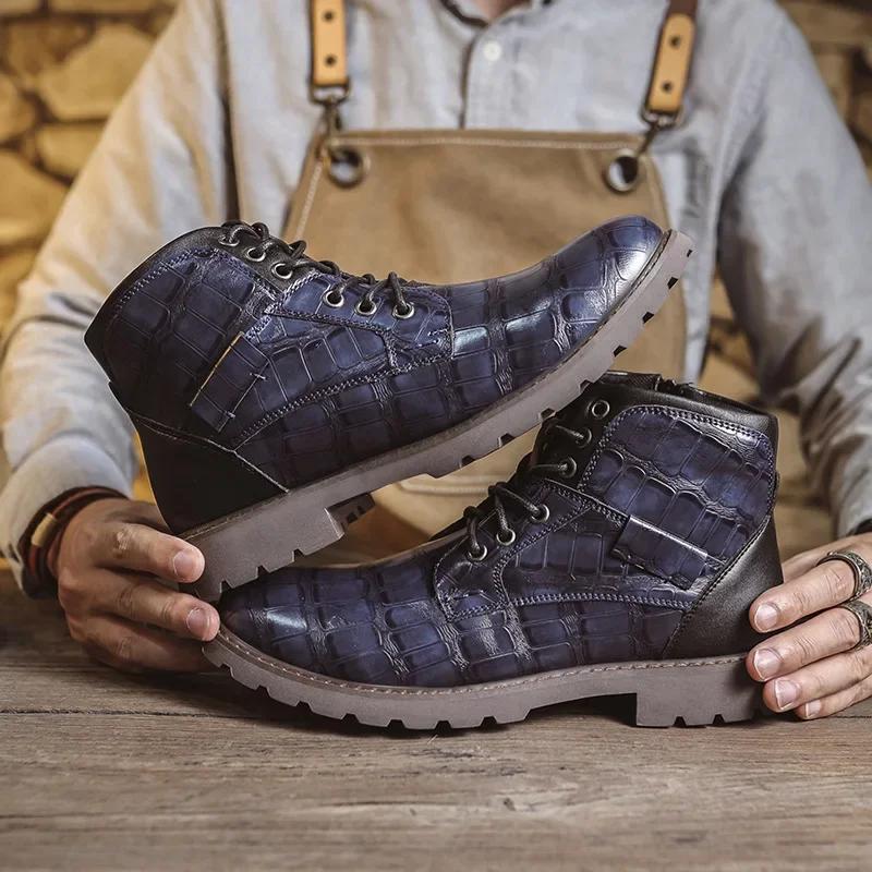 Luxury Men's Boots Italian Handmade Men's Boots Designer Retro Leahter Men's Anti Slip Work Boots Plus Size 48botas Para Hombre