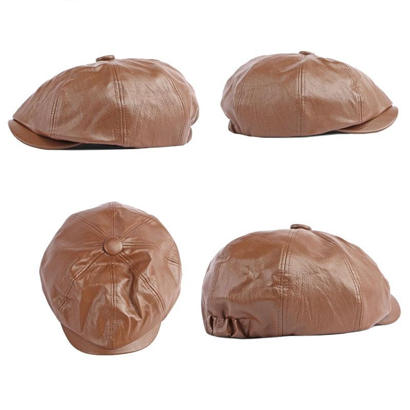 Menns Peaky Blinders Hat Dame Retro PU Leather Flat Cap Beret Newsboy Cap