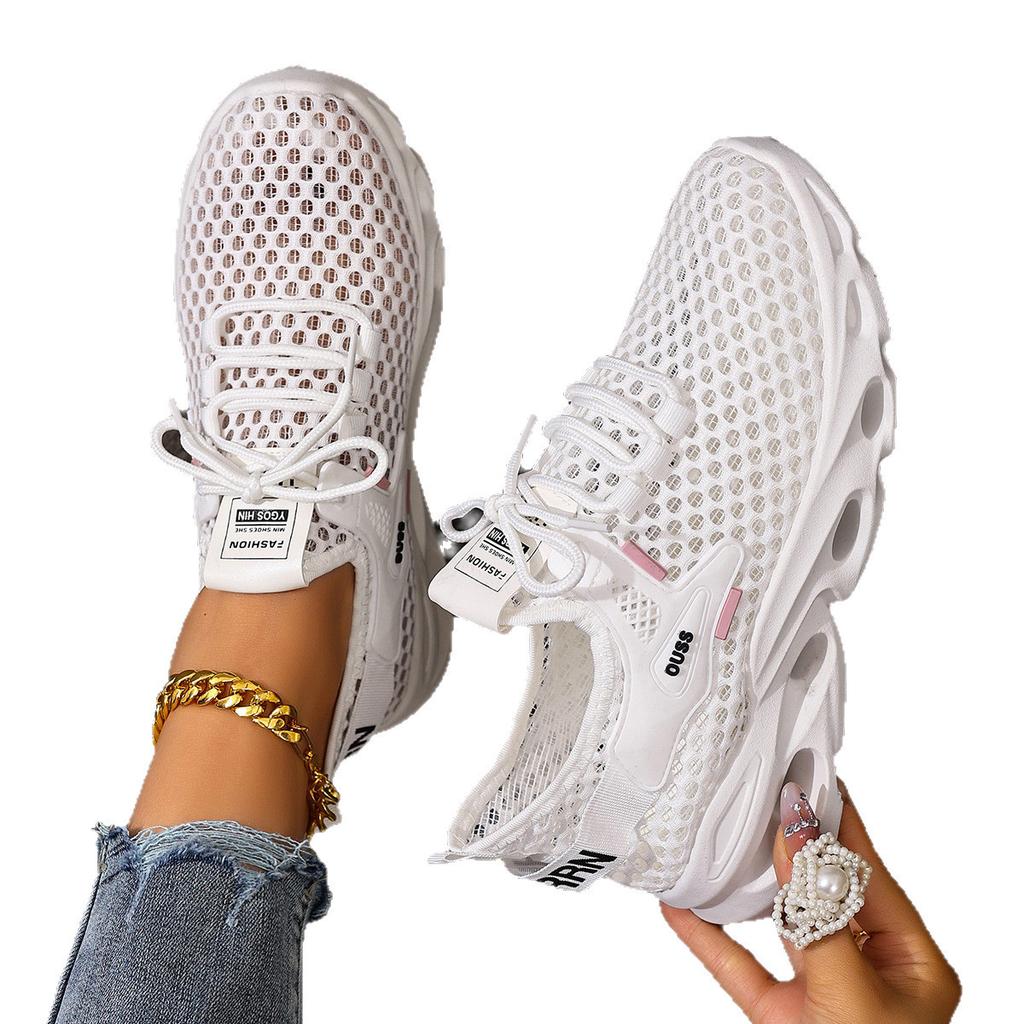Shoes: Women's 2025 Summer New Casual Sneakers: Fly-Woven Mesh, Breathable, Lightweight, Soft Soles, Versatile Lace-Up Single Shoes