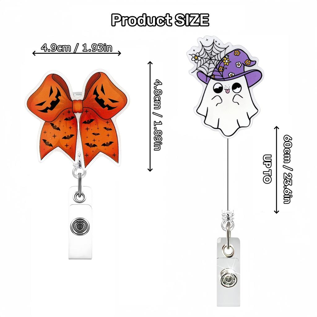 Glitter Acrylic Badge Holder Sturdy Ghost Id Card Holder Retractable Badge Reel Acrylic Pumpkin Badge Reel For Id Display Doctor
