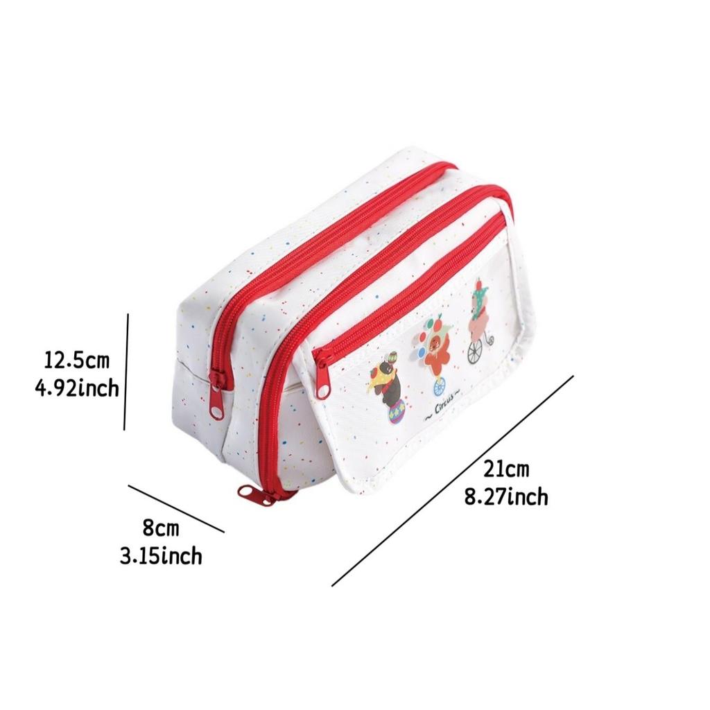 Lovely Circus Flip Pencil Case Pen Bag Minimalist Cartoon Animal Dalmatlans Croissant Multi-Layer Stationery Pouch