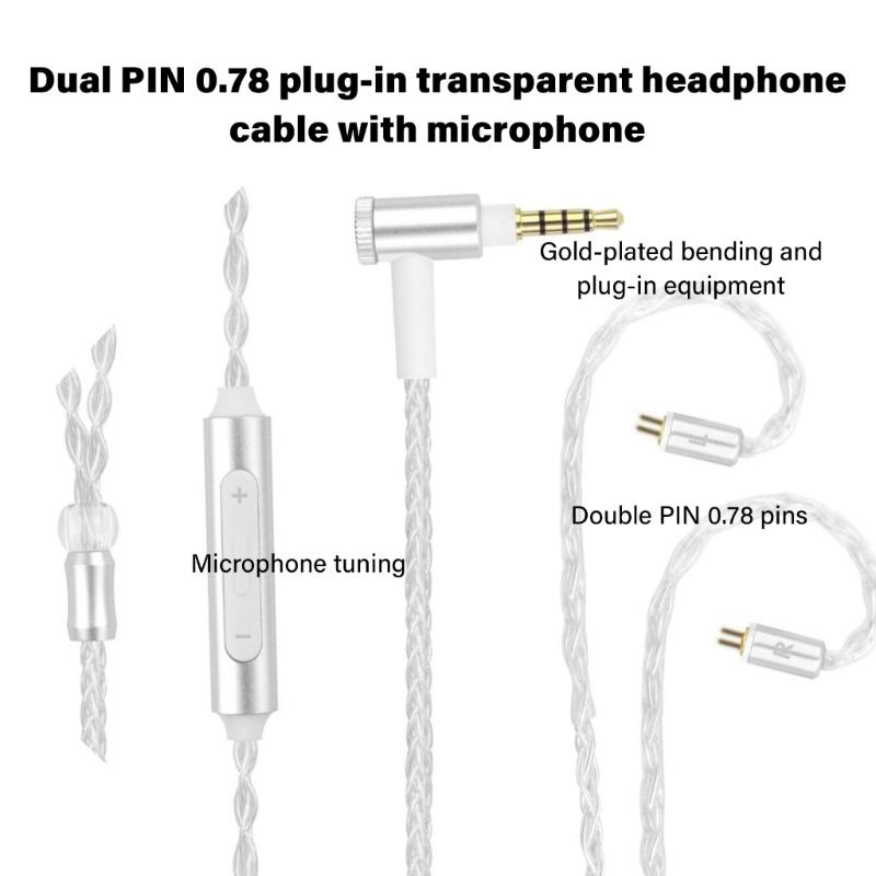 Universal 3.5mm Silver Plated Braided Earphone Cable Wire Double 0.78mm Pin Design for TF10 Stable Connection 1.1m