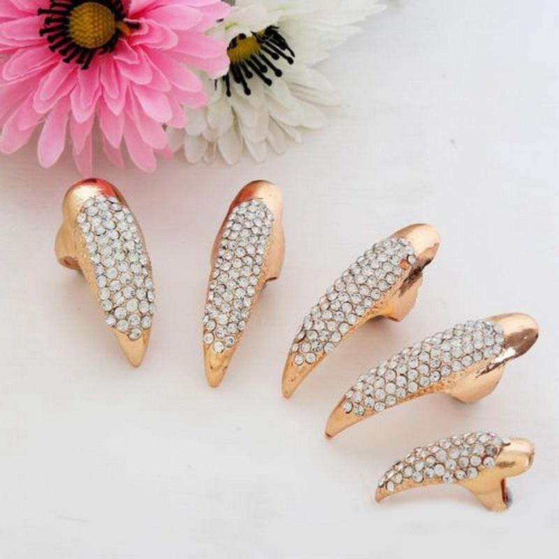 1/5Pc Exaggerate Armor Nails Rings For Women Eagle Claw Black/Gold Crystal Ring Set