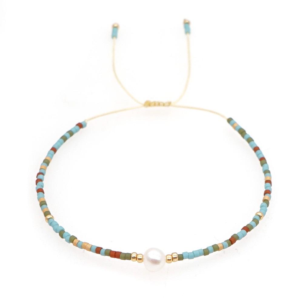 Retro Colorful Seed Bead & Faux Pearl Adjustable Bracelet - Trendy Hand-woven Jewelry for Women