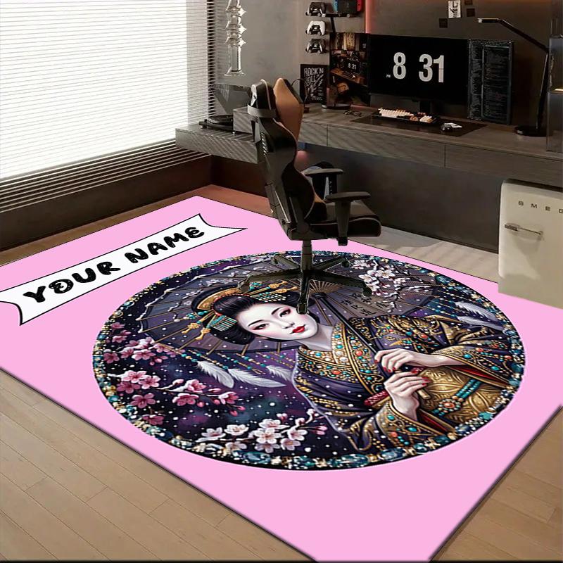 1PC Custom Name Japanese Geisha Art Theme Floor Mat Ideal for Living Room, Game Rooms, Office, Bedroom,Floor Mat Playful Design