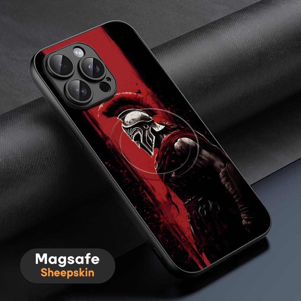 Spartan Warrior Hot Cool Phone Case For iPhone 17 16 15 14 13 12 11 Plus Pro Max  High-end Luxury Magsafe Sheepskin