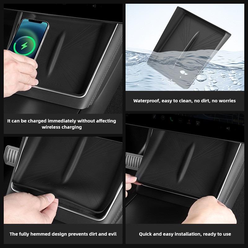 Wireless Charging Silicone Pad Anti-skid Pad For Tesla Model Y Juniper 2025 2026 Launch Car Central Control Interior Accessories