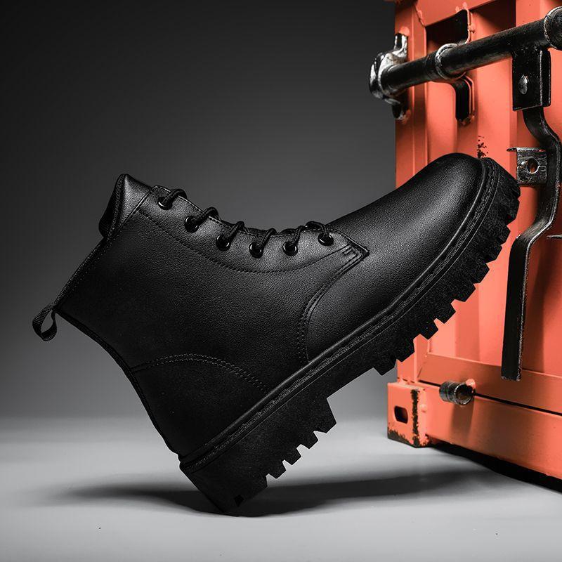 Chef men's shoes autumn non-slip waterproof kitchen high-top leather boots black casual leather shoes winter sports Martin tide shoes