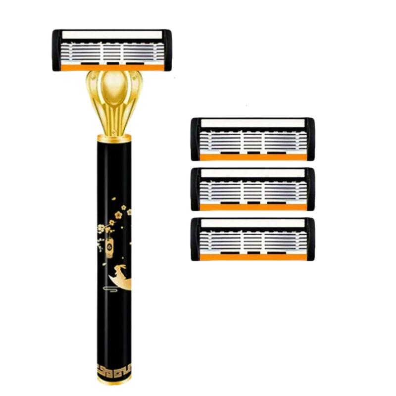 

Мужская ручная бритва, безопасная бритва, 6-слойный нож для удаления волос из нержавеющей стали, сменная головка бритвы, бритвенные инструменты.