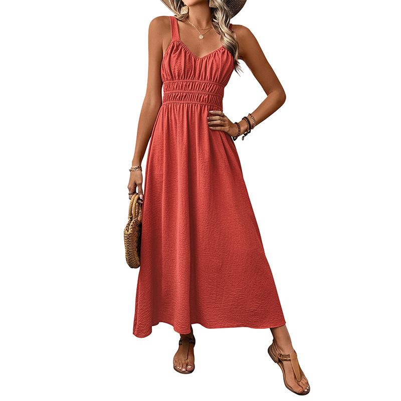 European and American texture skirt summer new sleeveless suspender casual pleated dress