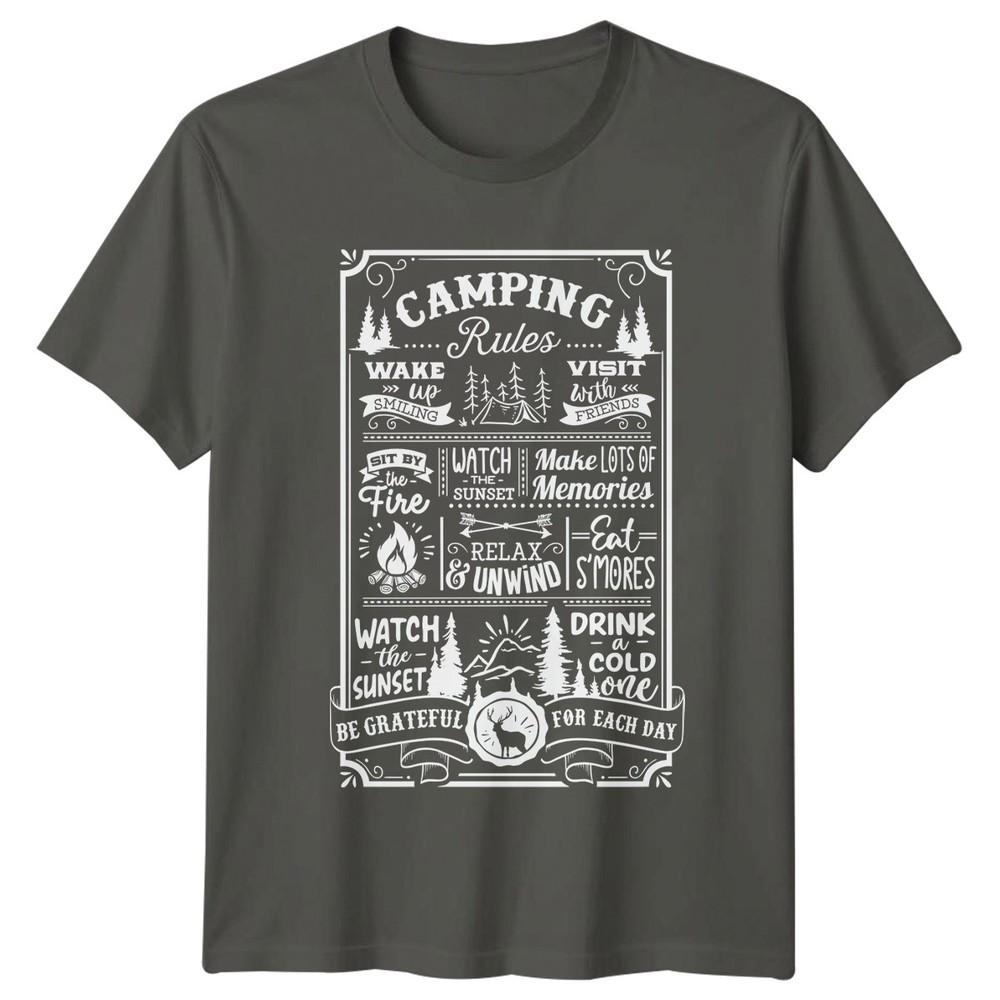 Camping Rules Wake Up Smiling Outdoors Adventure Unisex Unisexs Graphic Tee S