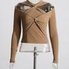 Women's White Cross-Strap Long-Sleeve Shirt - Autumn Pure Desire Niche Style