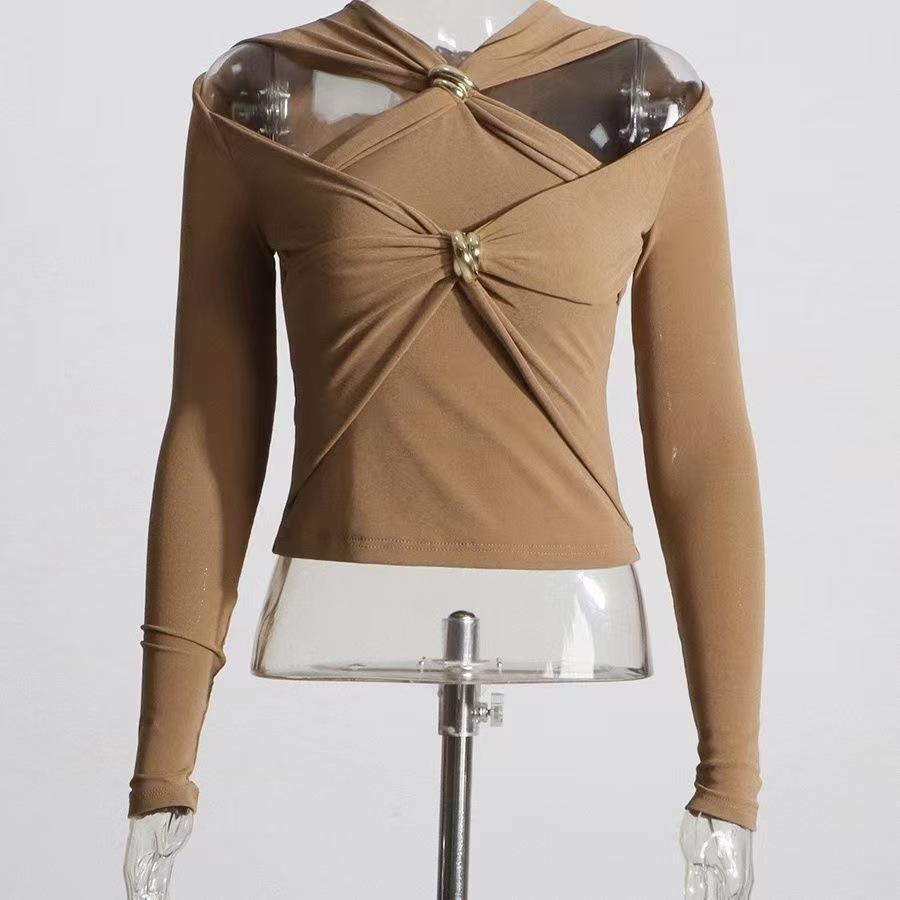 Women's White Cross-Strap Long-Sleeve Shirt - Autumn Pure Desire Niche Style