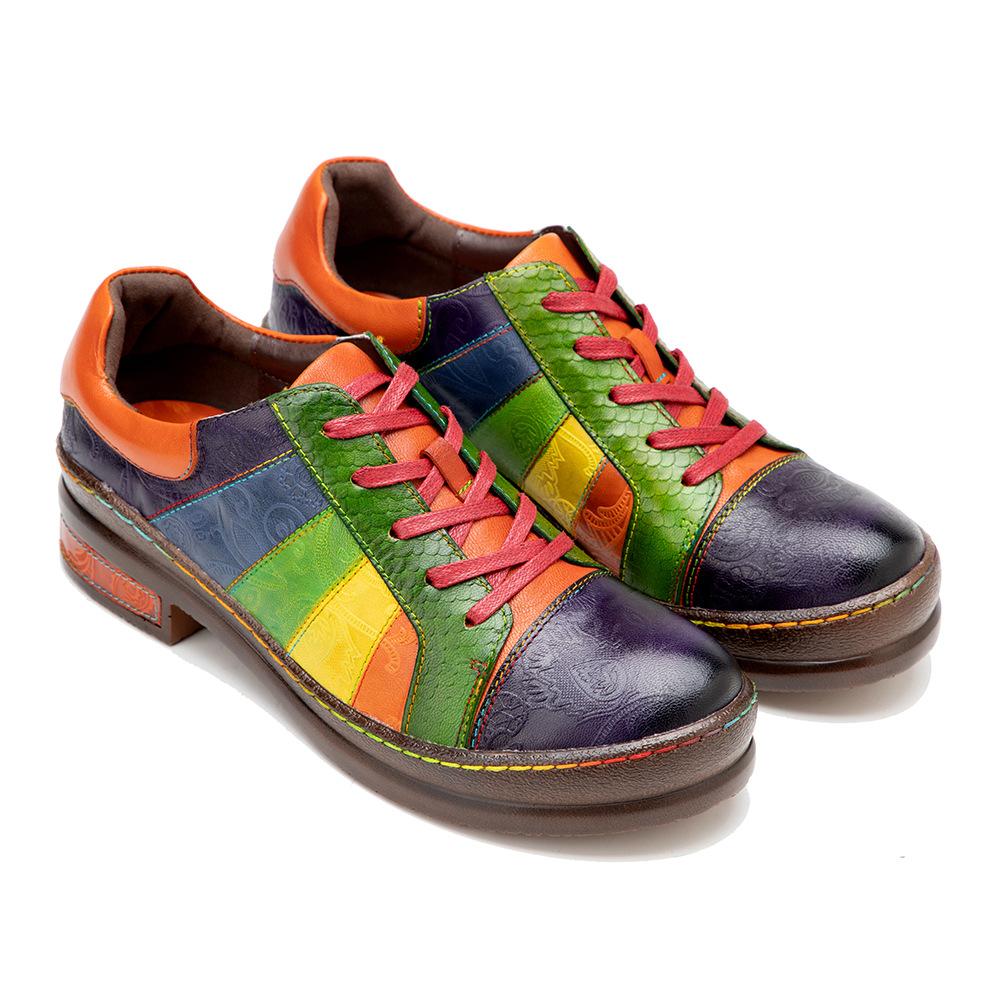 Fashion GKTINOO Genuine Leather Mixed Colors Luxury Designer Women Shoes Sheepskin Low Heel Pumps Lace Up Ladies Shoes Plus Size