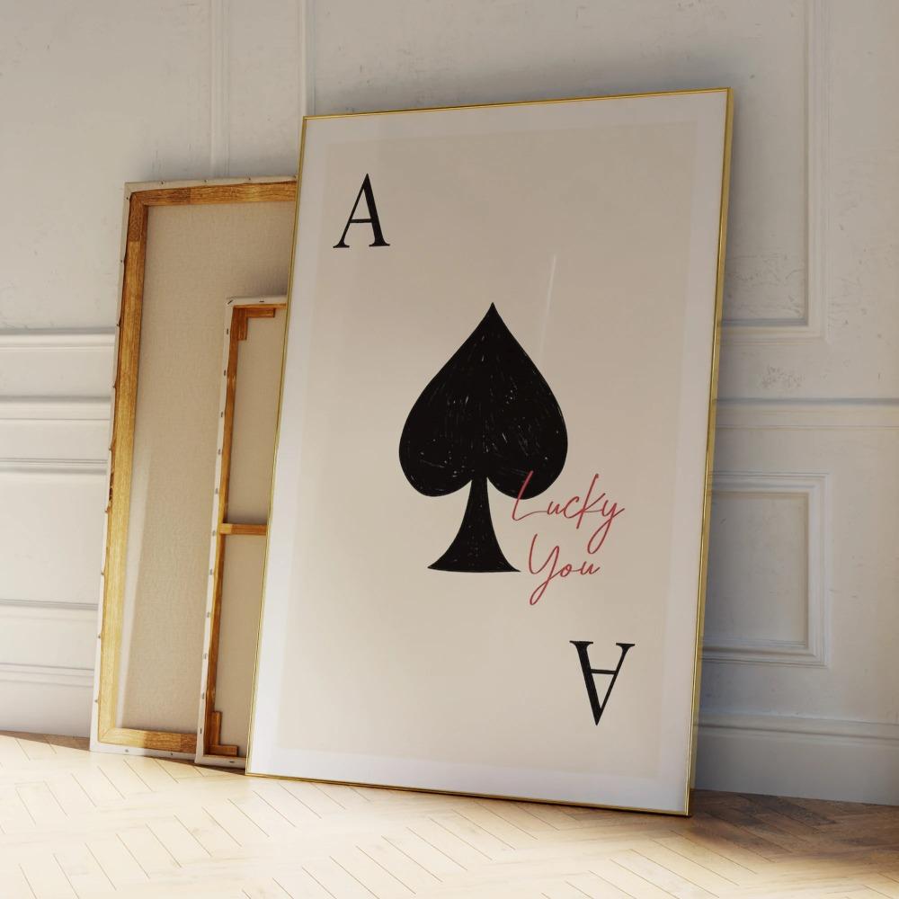 1ps Frameless Lucky You Playing Poker Wall Art Print Canvas Painting Poster Picture Living Dining Bed Room Home Decoration